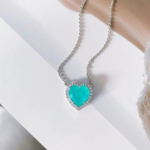 Chains Paraiba Heart Necklace S925 Sterling Silver 10 Lake Water Blue Fashion MatchChains