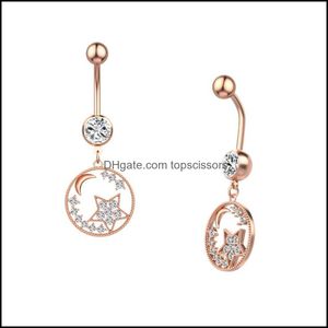 Body Arts Dangle Circle Cz Belly Button Ring Zircon Star Moon Charm Piercing Jewelry 316L Acero inoxidable Ombligo Barbe Topscissors Dh7Ts