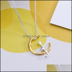 Pendant Necklaces Cat Necklace Charm Sier Gold Color Link Chain For Pet Lucky Jewelry Beautifly Luxury Gift Moon Drop Delive Mjfashion Dhrjl