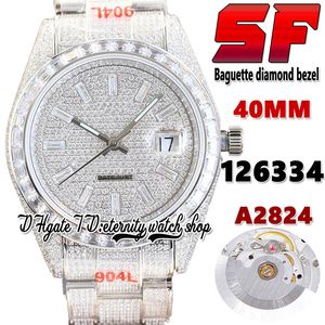 2022 SF ey126334 t126333 Top A2824 Automatic Mens Watch i126303 White Baguette Diamonds Bezel 904L Steel Iced Out Diamond Bracelet Super Edition Eternity Watches