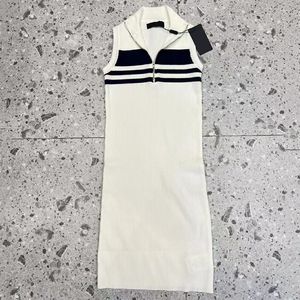 Vestidos sem mangas de verão feminino com zíper Saias de faixa moderna Vestido de listras de listras de designer elástico de designer elástico Roupas