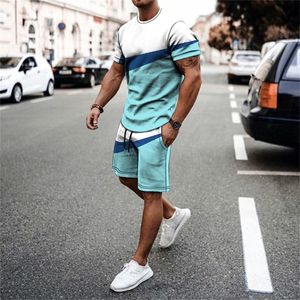 Herrspårar Summer Streetwear Men Set Tracksuit For Man Overdized Clothes 3D Printed T Shirt Shorts Sportwear Mens Tshirts Fashion Suit 220826