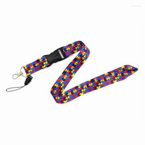 Portachiavi Double Sides Colorful Puzzle Print Cordino per telefoni chiave ID Tag Badge Holder Anti Loss Strap Collana per la cura dell'autismo Emel22