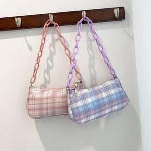 Jiang Women's Trend 2021 Plaid Print Print Female Shopper Bag Tote Purces Small Handbag Shourdle Bag QualityAcrylic Chain Pouch