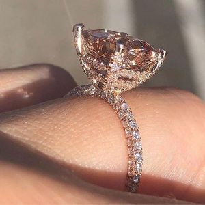 Cluster Rings Exquisite Luxury Rose Gold Diamond Under Wedding Ring With Prongs Cushion Cut Morganite Engagement RingCluster ClusterCluster