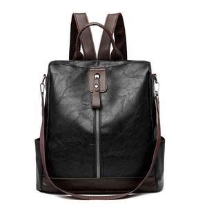 Vintage Pu Leder Rucksack Frauen Große Kapazität Rucksack Teen Schule Tasche Weibliche Business Hübsche Tasche Luxus Pack Bolsas J220620