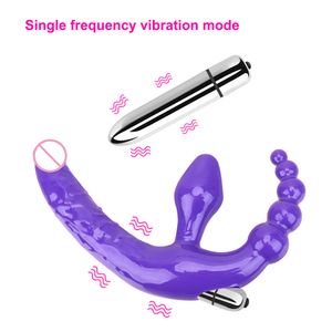 Dubbelhuvuden dildo vibrator anal pärlor pluggar prostata massager stropplös rem på sexiga leksaker för män kvinnor