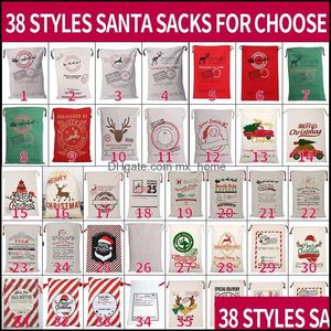 Christmas Santa Sacks 39 Styels Canvas Cotton Bag Large Organic Heavy Dstring Gift Bags Personalizzato Festival Party Xmas Decoration Drop Del