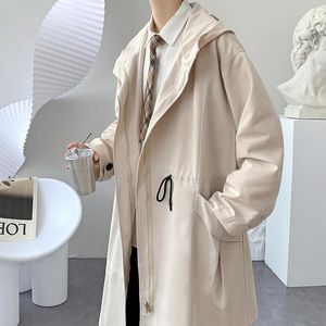 Men's Trench Coats Fashion Hong Kong Zipper Jacket Long Coat Men High Quality Slim Fit Solid Color Youth Men's Size PlusMen's