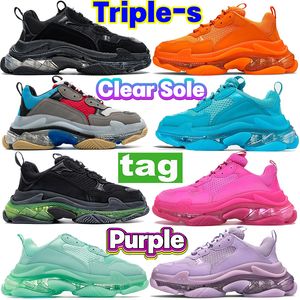 Triple-S Clear Sole Casual Shoes Black Pink Green Grey Red Blue Orange Purple Mens Women Platform Beige Turquoise Light Tan Fluo Yellow White Writing Sneakers