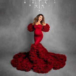 Темно-красное платье для беременных для фотосессии, женские платья выпускного вечера русалки, вечерние платья с оборками и шлейфом, vestido de novia