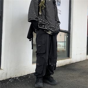 QWEEK Gothic Streetwear Black Cargo Pant Hip Hop Punk Oversize szerokie spodnie nogi Kobiet Techwear Koreański Styl Joggers 220325