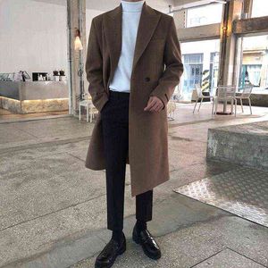Men's Wool & Blends SYUHGFA Autumn Winter Mid Length Woolen Coat 2022 Korean Tide Black Thickned Overcoat Long Sleeve Double-breasted Jacket T220810
