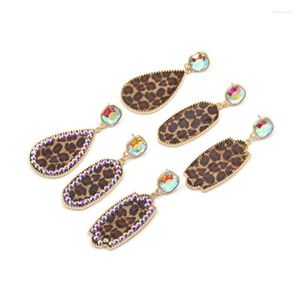 Stud Fashion Square Ab Crystal Imitatie Tree Rind Leopard Water Drop Leather Earrings Moni22