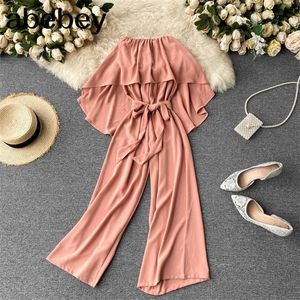 Jumpsuit Women Spring Autumn Office Lady Ruffles Loose Solid Full Length Rompers ärmlösa mode Jumpsuits 210715