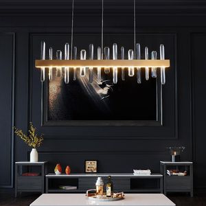 Lampy wiszące nowoczesne jadalnia LED Ściemniane światła Luster Gold Metall K9 Crystal Suspend lampa Regulowana wyposażenie wiszące