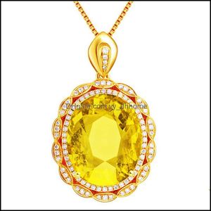 Anhänger Halsketten Eingelegte gelbe Diamant-eiförmige Kristallhalskette Micro-Set Zirkon FL Blooming Floral Luxus Party Yydhhom Yydhhome Dh0Qm