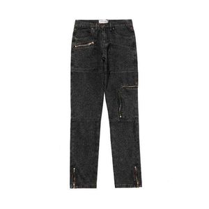 2021 Cool Design Ankle Zipper Retro Washed Men Pencil Jeans Byxor Hip Hop Streetwear Black Cotton Denim Pants Pantni Uomo T220803