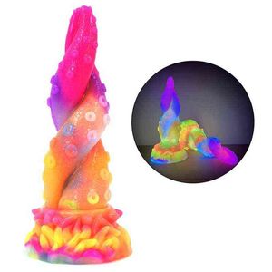 Nxy Dildos Dongs 2022 New Arrivals Mulit Color Luminous Realistic Silicone Anal Plug Stimulator Glow in Dark Sex Toys for Women Couples 220511