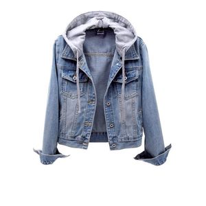 QNPQYX Neue Damenjacken Vintage Jeansjacke Frauen Herbstmantel Zerrissene Kapuze Oberbekleidung Mäntel Windjacke Basic Boyfriend Female Jeans Plus Size