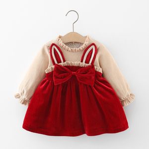Flickans klänningar långärmad corduroy klänning 2022 Autumn New Sweet Bow Children's Princess Dress