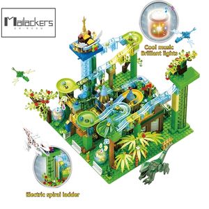Mailackers Ideas Marmor-Rennstrecke mit Licht, elektrischer Labyrinthball, Bausteine, Jurassic-Dinosaurier-Park, Dschungelwelt, Spielzeug für Kinder 220601