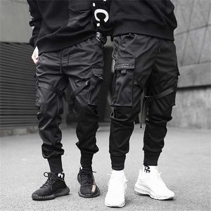 Män lastbyxor svarta band blockerar flerficka harem joggare harajuku sweatpant hip hop casual harem manliga byxor 211006