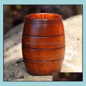 Muggar Drinkware Kitchen Dining Bar Home Garden 50st/Lot Wood Belly Beer Cup Wood Carved Classical Tea Eco-vänliga Drinkwar Dhauz