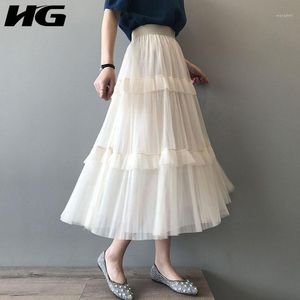 Skirts HG Spring Mesh Cupcake Skirt Ruffle Korean Style Elastic Waist Women Fashion Wild Loose Clothes XJ4144