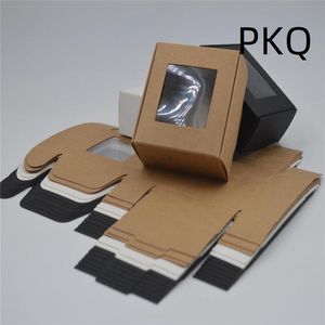 Geschenkverpackung, durchsichtiges PVC-Fenster, Kraftpapier-Box, Kekse, handgemachte Seife, Schmuckverpackung, Partyzubehör-Boxen, 7 x 7 x 3 cm, 8,5 x 8,5 x 3,5 cm, Geschenk