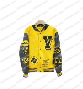 22ss женские дизайнеры куртки кожаные рукава гепард полотенца вышивка бейсбол мужчина мода улица черный желтый M-XL
