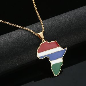 Hänge halsband mode country flagga gambia afrika karta unisex guld pläterad charm smycken presentpendant