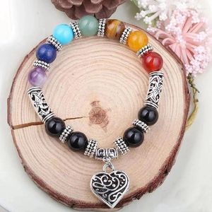 Pärlsträngar kvinnor sju chakra armband yoga meditation charm ångest naturliga läkande tillbehör mandala fawn22