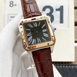 ドロップシッピング - 豪華な機械式時計スクエアダイヤルステンレス鋼の時計革ストラップ自動カレンダーの高品質の腕時計