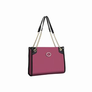 New Women's Pink Canvas Shoulder Bags Large Tote Bag Eco-friendly Material Black Leather Trim Metal Chain Shoulder Strap Zip Closure