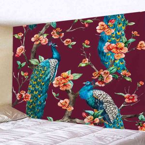 Tapestry Peacock Birds Tapestry Hippie Wall Hanging Flowers And Rugs 3D Printed