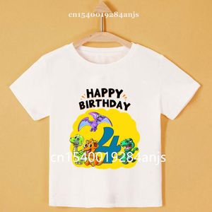 Wholesale boys names top resale online - 1 Fashion Short sleeved Cute Cartoon Dinosaur T shirt Custom Number Name Boys And Girls Casual Tops