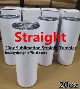 2 Days Delivery 50pcs Carton Mugs Sublimation Blanks Straight Tumbler 20 oz Stainless Steel Double Wall Insulated Slim Water Tumbler Cup with Lid and Straw