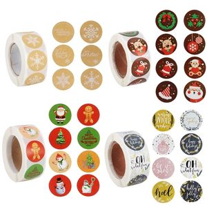 500pcsroll Merry Christmas paper stickers gift box Sealing Sticker label xmas navidad Noel decorations for home Y201020