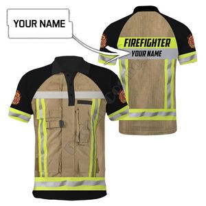 Koszula Hawaii Polo Dostosuj nazwę Firefighter 3D na całej drukowanej koszuli polo Mężczyźni dla kobiet Krótkie rękawie T-shirt 01 220620