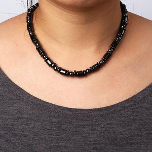 Pendant Necklaces Fashion Hematite Cylinder Women Gallstone Round Beads Necklace Reiki Healing Healthy Soul Jewelry AccessoriesPendant