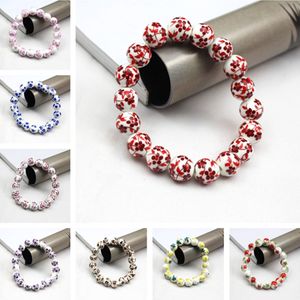 Fait à la main femmes 10mm peint à la main fleur en céramique perles rondes Bracelet extensible Femme Bracelet Bracelets fille Wrap bijoux