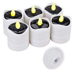 Pack med 6 solenergi elektronisk ljus Auto på av flimmer LED TEA Ljus Vattentät DIY Flamess Event Party Light Portable 220527