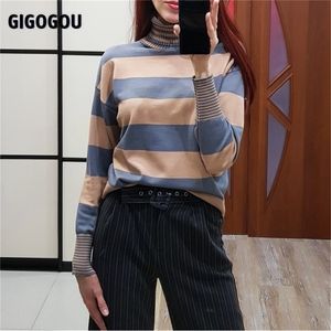 Gigogou duże kobiety sweter grube ciepłe w paski kobiety pullover swetry eleganckie miękka skoczka na dzianina top pull femme 2012525