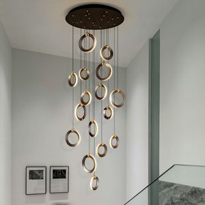 Nowoczesne lampy LED schodowe oświetlenie żyrandol Nordic luksus aluminiowy wiszący światła światła salon jadalnia loft lampy domowe lampy