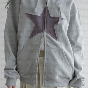 Патч дизайны Lucky Stars Zipper Hoodie Женщины Harajuku Vintage Highstreet Men Men Shape Cardigan Retro с длинным рукавом 220801