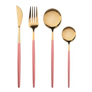 Rostfritt stålspegel Porslin Väskor Rosa Silver Kniv Måltid Sked Gaffel Tea Spoon Bestänger Enkel Utsökt Western Dinner Bestick