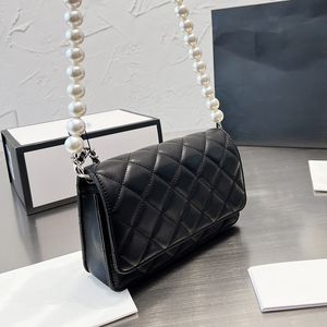 France Womens Classic Flap Quilted Pearl Chain Bags Wallet With SHW Crossbody Shoulder Card Holder Handbags 20X13CM