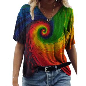 3D Swirl Rainbow Print Women Topps Summer Casual Loose T Shirts Ladies Storlek 3xl Fashion Female Streetwear