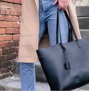 Ny stor kapacitet lyxig design svart läder casual shopping påse tote tote axel väska